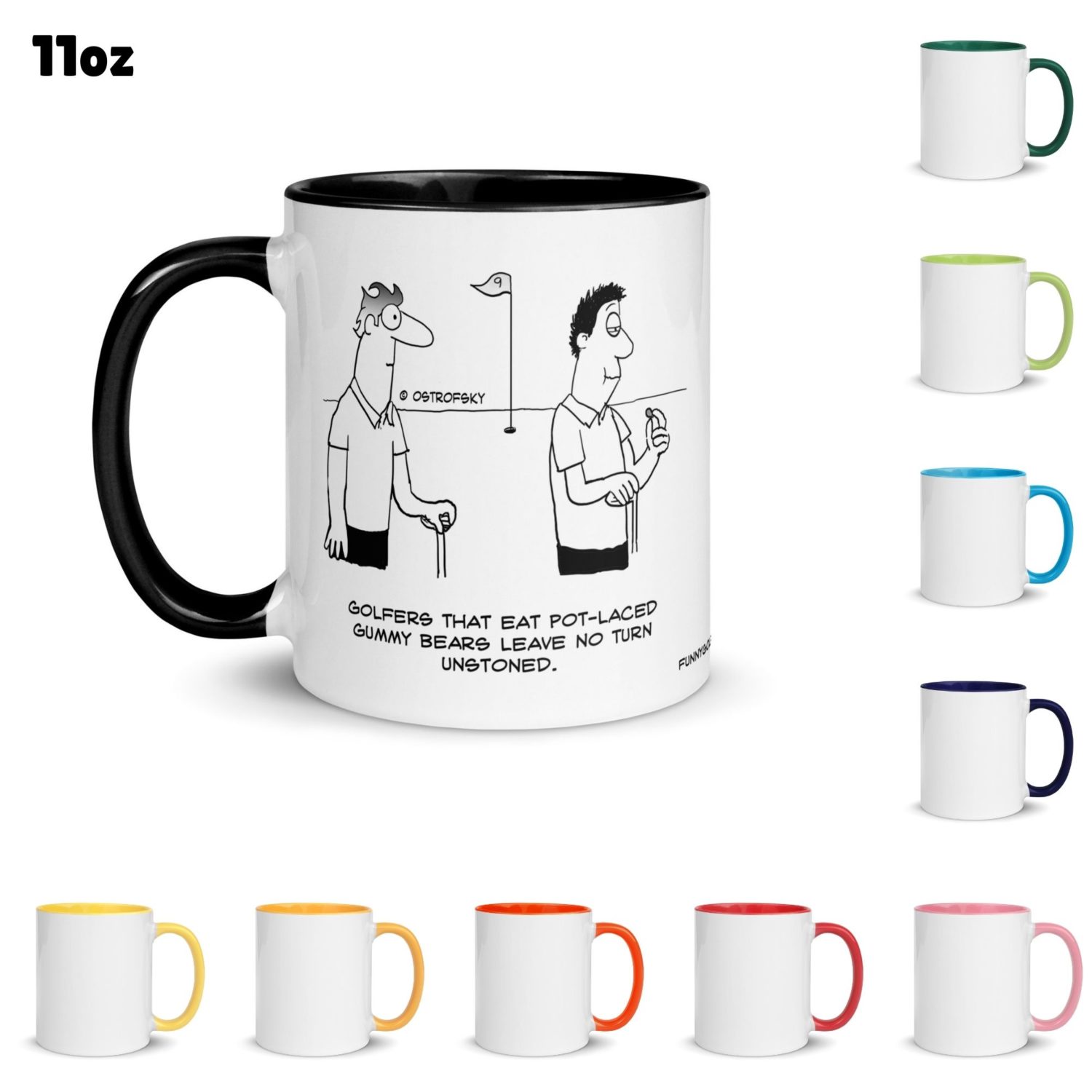 Funny Golf Quotes - No Turn Unstoned Golf Cartoon 11oz Coffee Mug Color Options